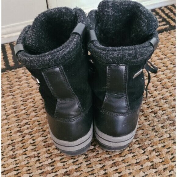 LONDON FOG Women's Waterproof Black Grey Suede Knit Lace Up Ankle Winter Boots 6 - Picture 3 of 8